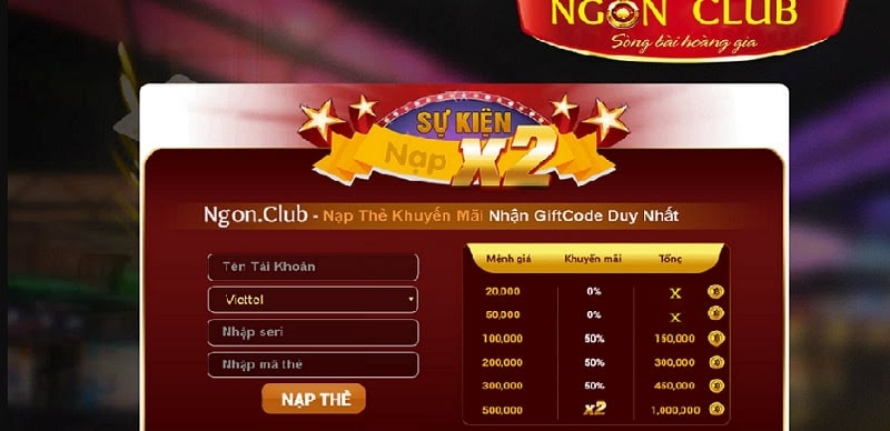 Nạp tiền tại NgonClub rất đơn giản