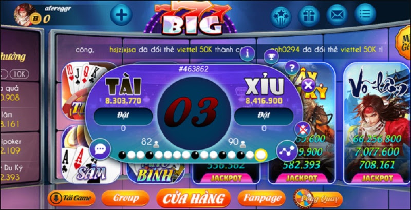 Minigame tài xỉu tại cổng game bài đổi thưởng hàng đầu Big777