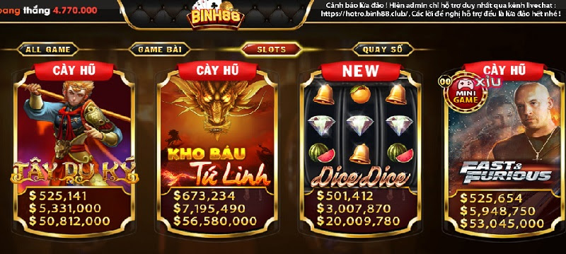 Một số tựa slots game đặc sắc tại cổng game Binh88