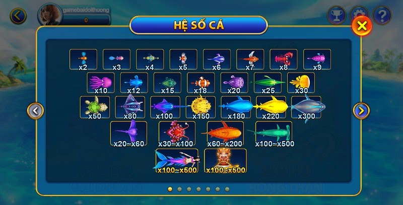 Hệ số cá đa dạng tại tựa game Bắn cá