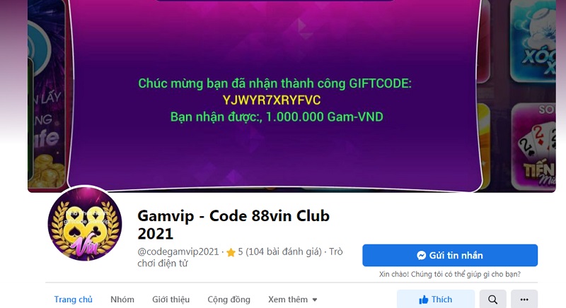 Săn giftcode của cổng game Vinwin trên fanpage 