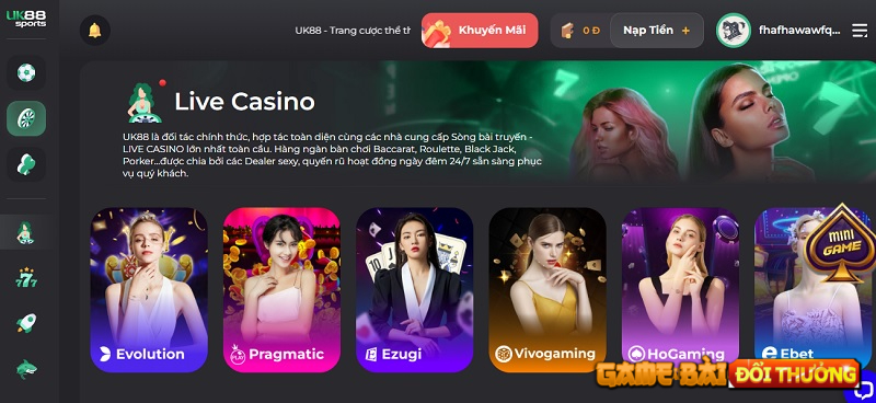 Live Casino với nhiều nhà cung cấp cá cược lớn tại quốc tế